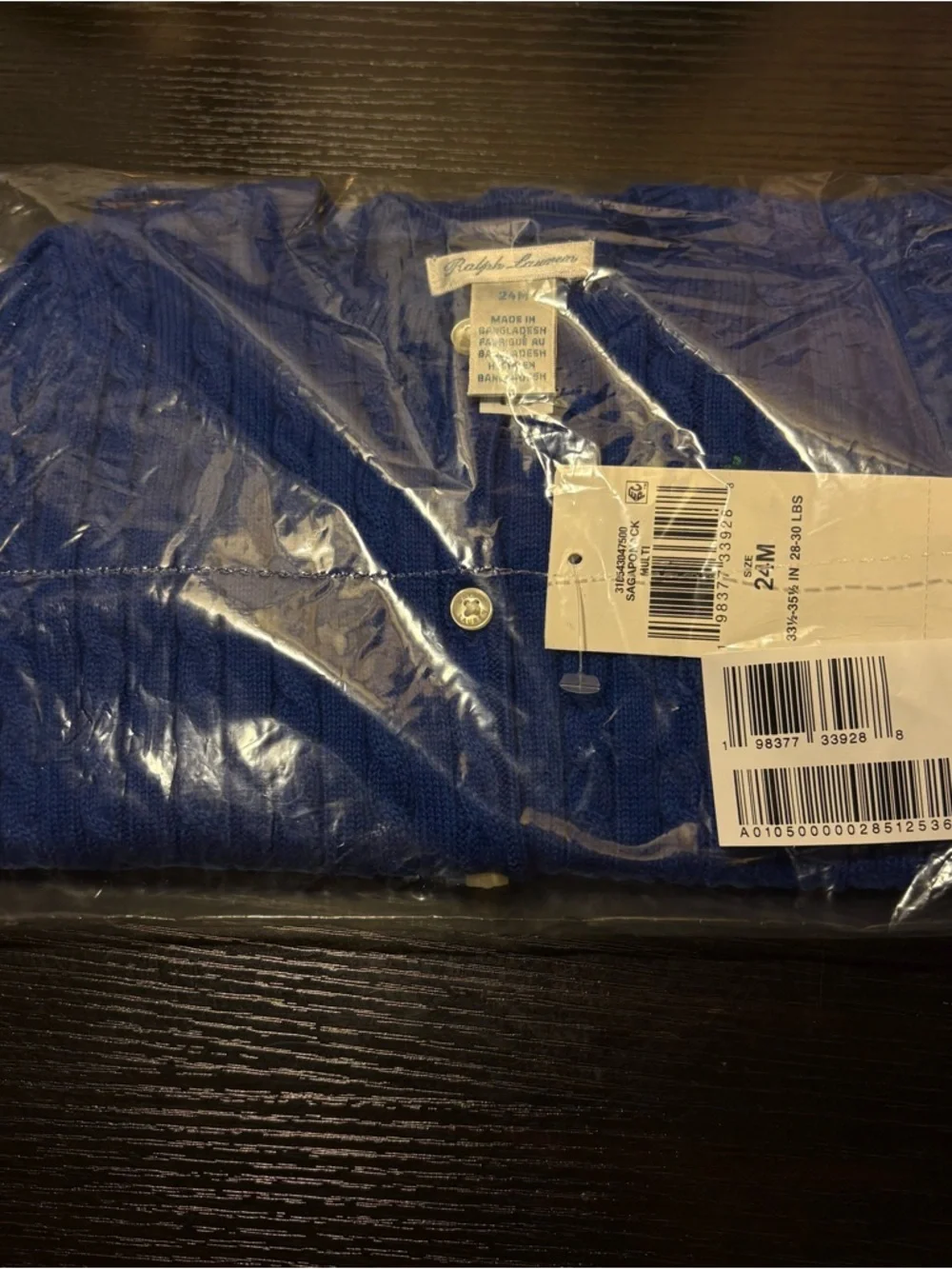 NWT Ralph Lauren Bright Blue Cable Knit Cardigan with Green Pony size 24M